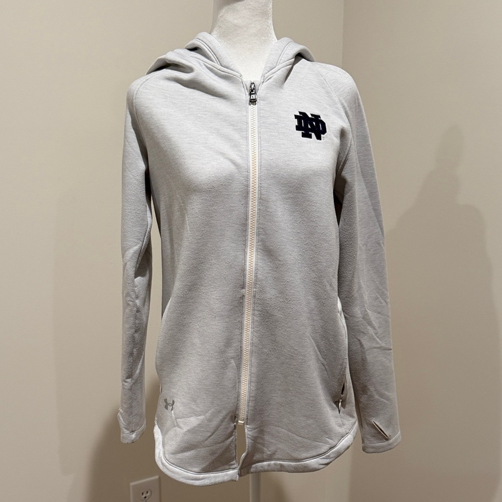 Notre Dame Embroidered Under Armour Light Gray Women's Full-Zip Hoodie